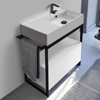 Console Bathroom Vanity Modern Powder Room Console Vanity with Glossy White Cabinet, 35 Inch, Free Standing Scarabeo 5118-SOL1-01